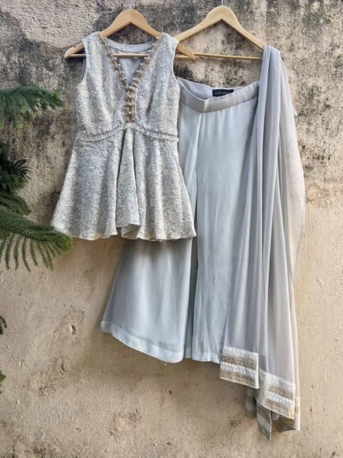 Grey Peplum Palazzo Set Anarkali And Suits