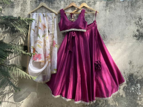 Magenta Lehenga Set with Hand-Painted Dupatta Lehengas