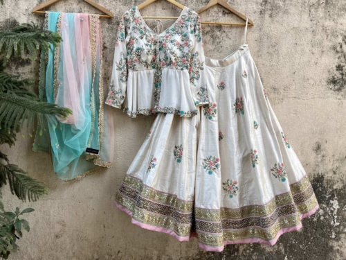 Ivory Peplum Multi-Hued Embroidered Lehenga Set btcomay25