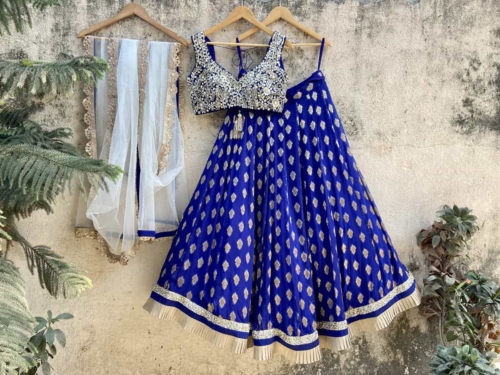 Indigo Blue and Ivory Ruffle Lehenga Set Anniversary Sale