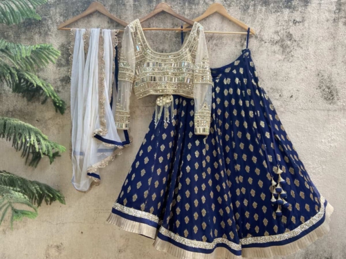 Midnight Blue and Mirror Work Lehenga Set Lehengas