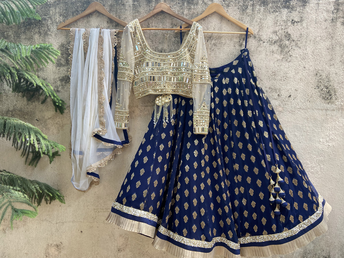 Midnight Blue and Mirror Work Lehenga Set - Fashion Brand & Designer Priti Sahni
