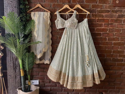 HoneyDew Green Lucknowi Lehenga Set Anniversary Sale