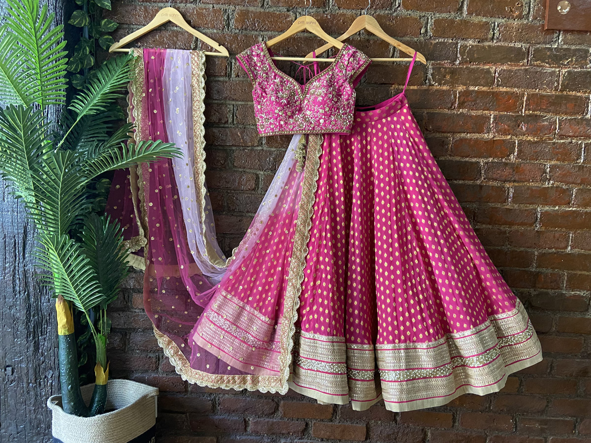 Fuchsia Pink Sharmily Work Lehenga Set - Fashion Brand & Designer Priti Sahni