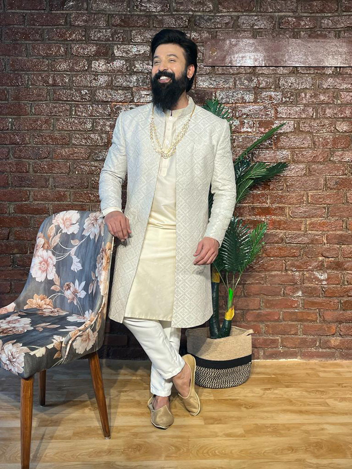 Grey Jacket Style Sherwani Set Mens
