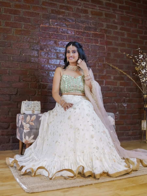 Mint Bustier and Ivory Ruffle Lehenga Set Lehengas
