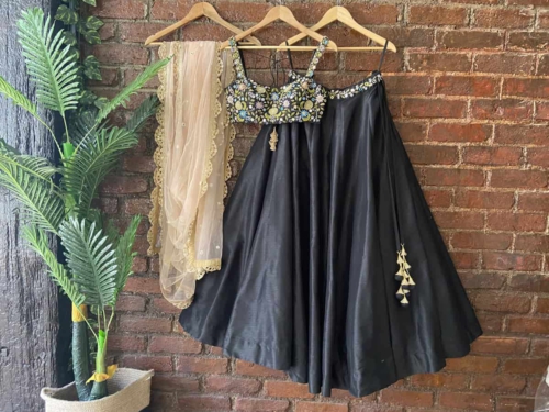 Black Lehenga Set with Thread and Mirror Work Bridesmaids