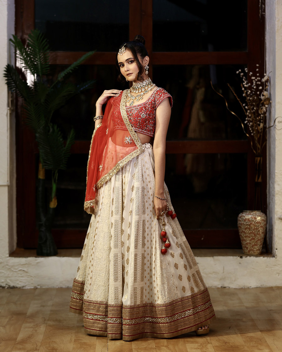 Red and Ivory Multipanel Lehenga Set Bridal Couture
