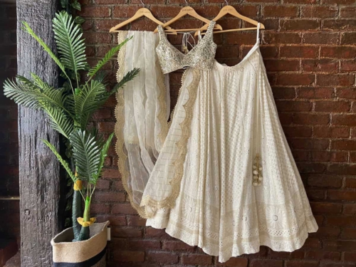 Ivory Lucknowi Chikankari Lehenga Set with Mirror Work Blouse Lucknow Express Ivory Lucknowi Chikankari Lehenga Set with Mirror Work Blouse Lucknow Express