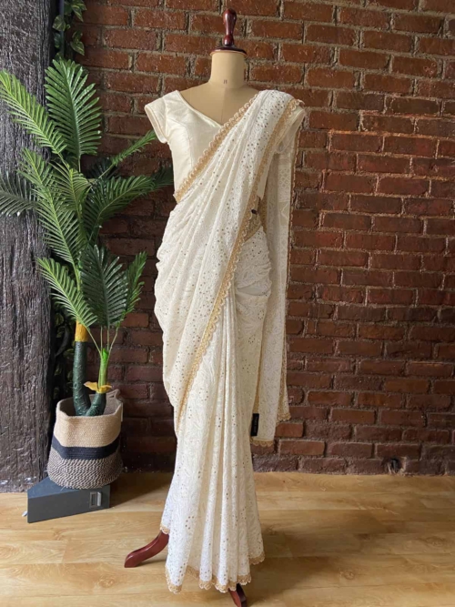Ivory Lucknowi Chikankari Saree Lucknow Express Ivory Lucknowi Chikankari Saree Lucknow Express