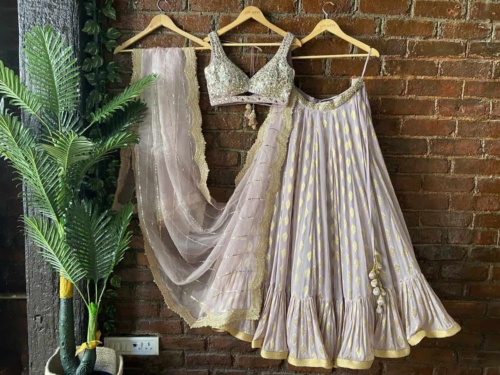 Mauve Lehenga Set with Mirror Work Blouse Anniversary Sale
