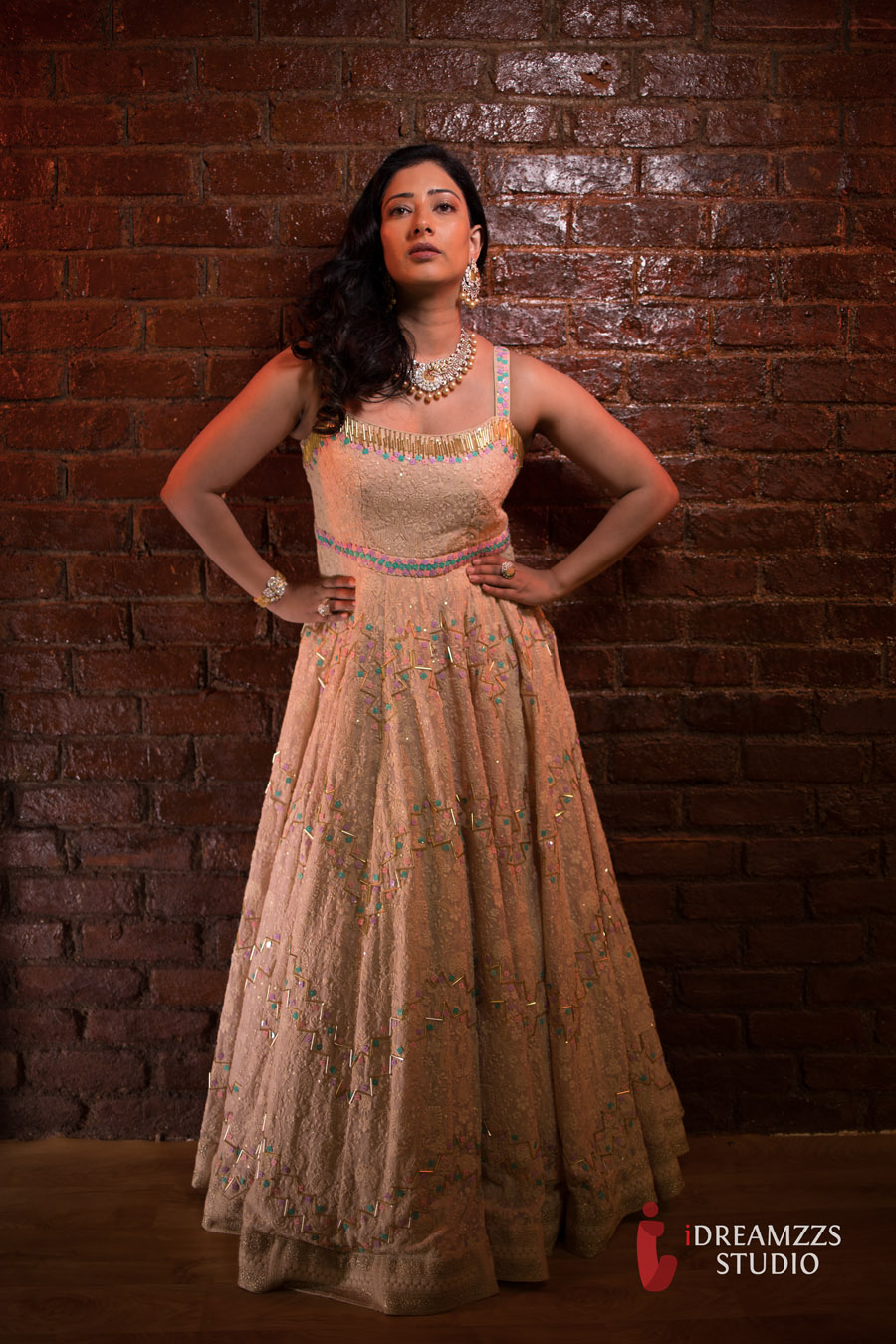 Beige Gown in Thread and Sequin Work Indo-Western 6