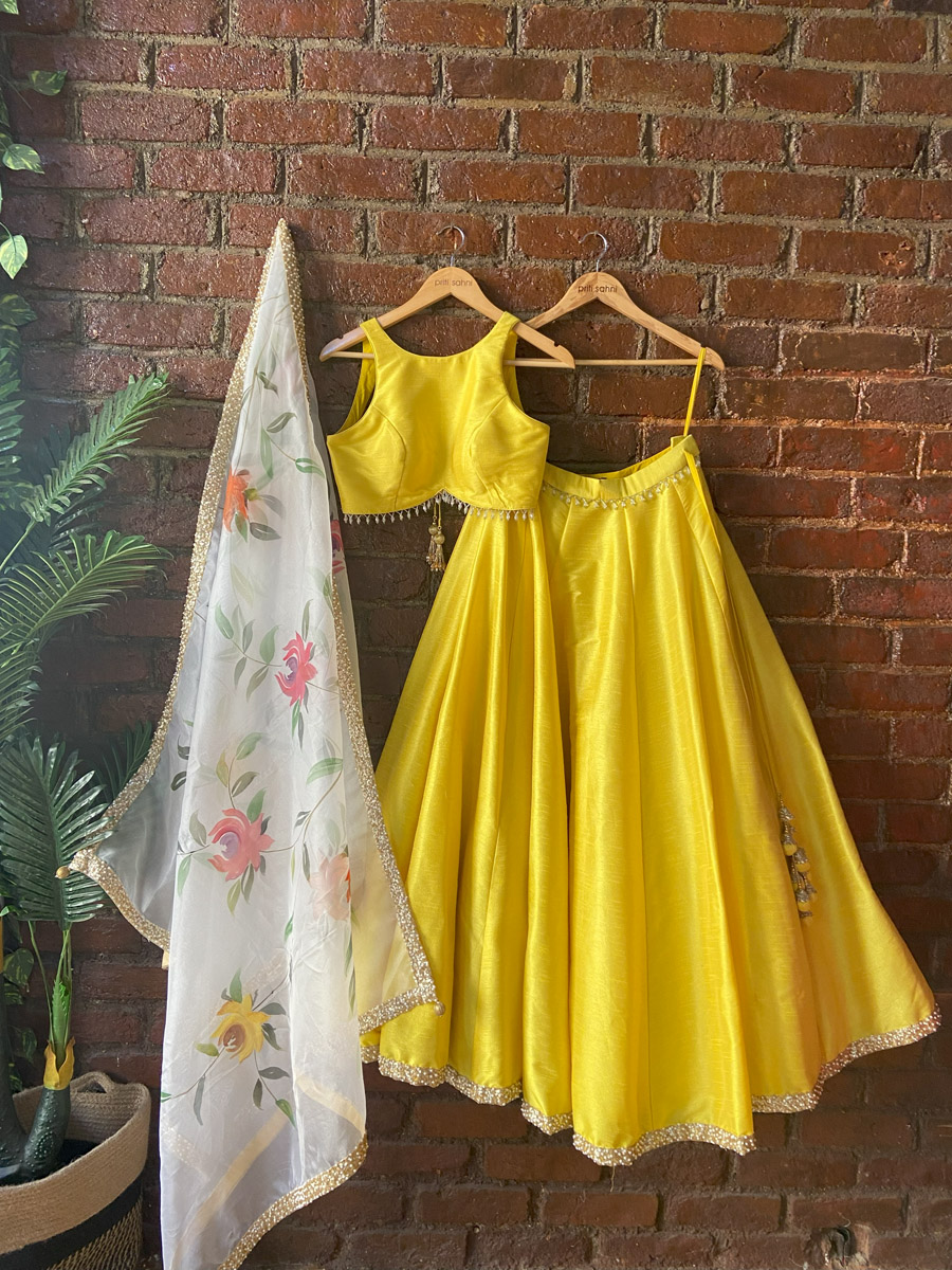 Yellow Lehenga Set With Hand Painted Dupatta Lehengas