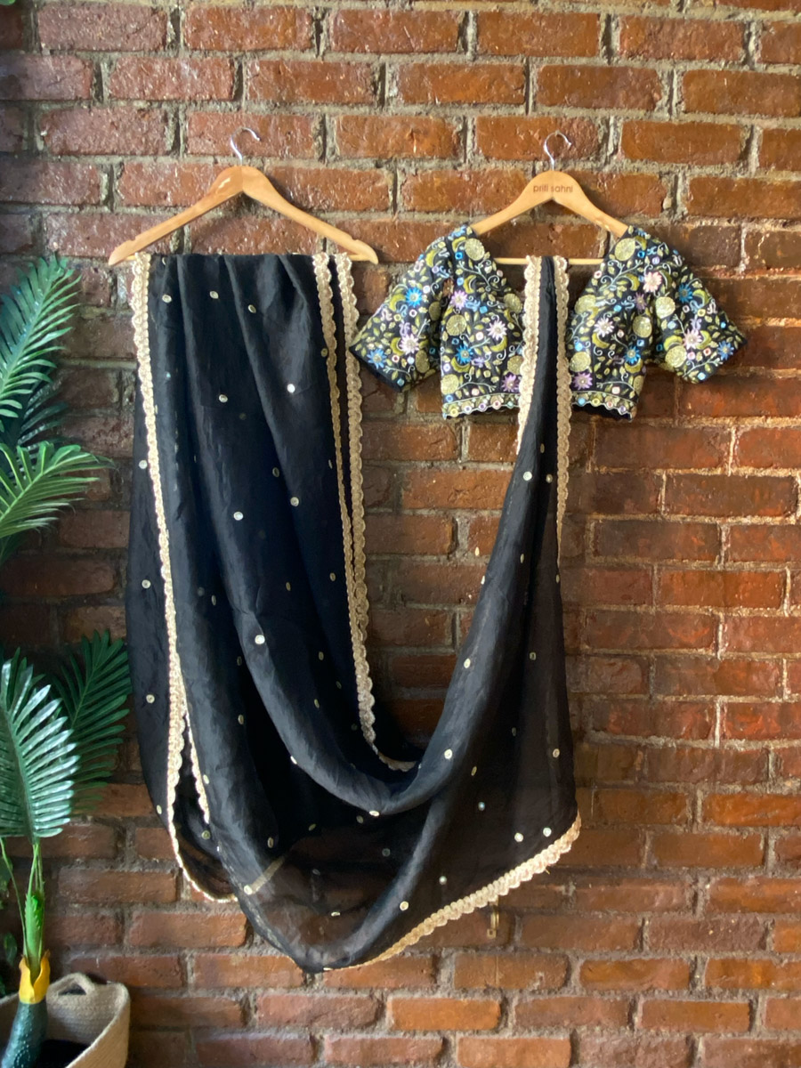 Black Organza Saree and Embroidered Blouse Set Sarees
