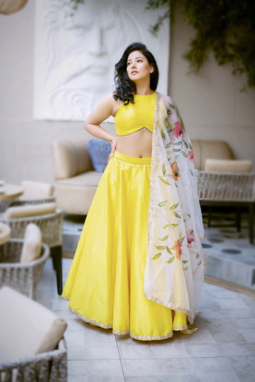 Yellow Lehenga Set With Hand Painted Dupatta Lehengas