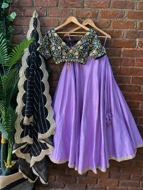 Black and Lavender Lehenga Set Lehengas