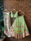 Mint Hand Painted Organza Lehenga Set Lehengas