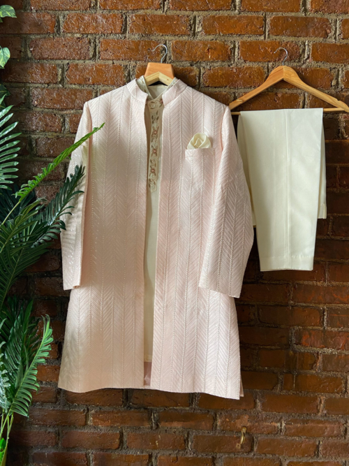 Powder Pink and Ivory Jacket Sherwani Set btcomay25