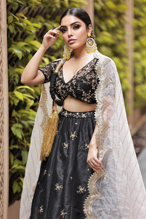 Black Mirror Embroidered Lehenga Set Lehengas