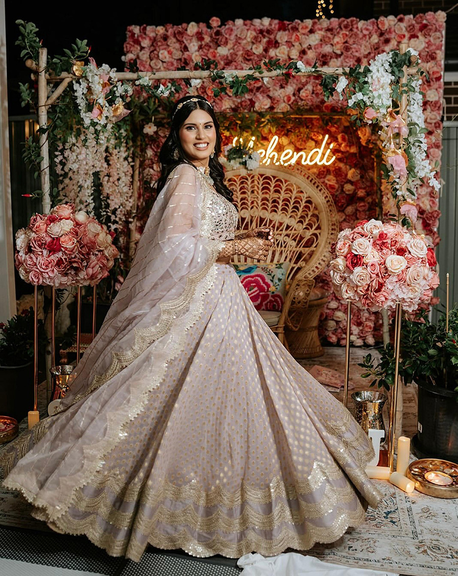 Mauve Brocade Georgette Lehenga with Mirror Work Blouse Lehengas