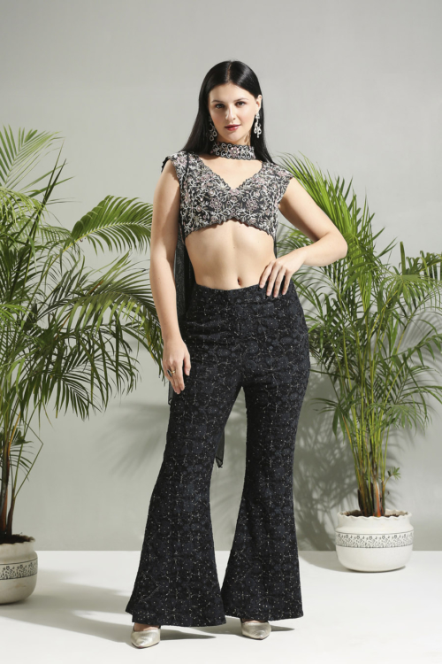 Black Thread and Mirror Hand Embroidered Palazzo Set Indo-Western