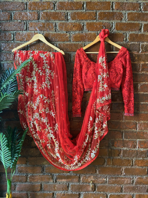 Red Bridal Hand-Embroidered Saree Bridal Couture