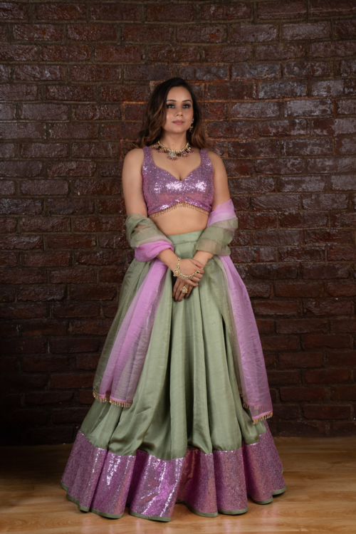 Sage Green and Lavender Lehenga Bridesmaids
