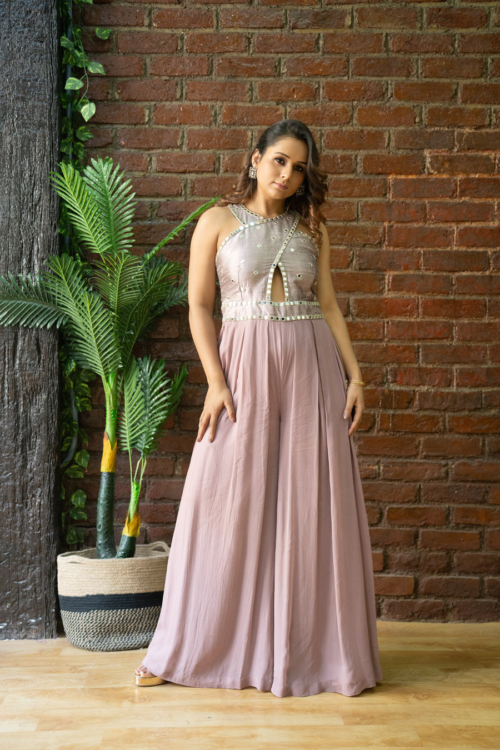 Mauve Mirror Work Jumpsuit btco13jun24