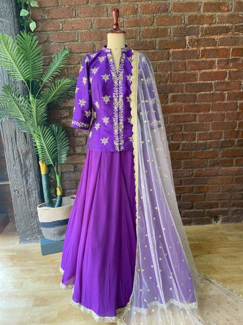 Purple Hand-Embroidered Lehenga Set What's New