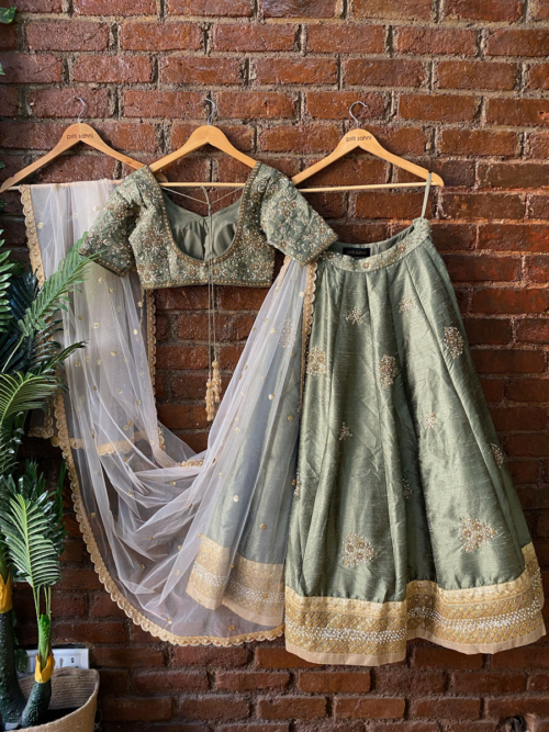 Sage Green Embroidered Lehenga Set Lehengas