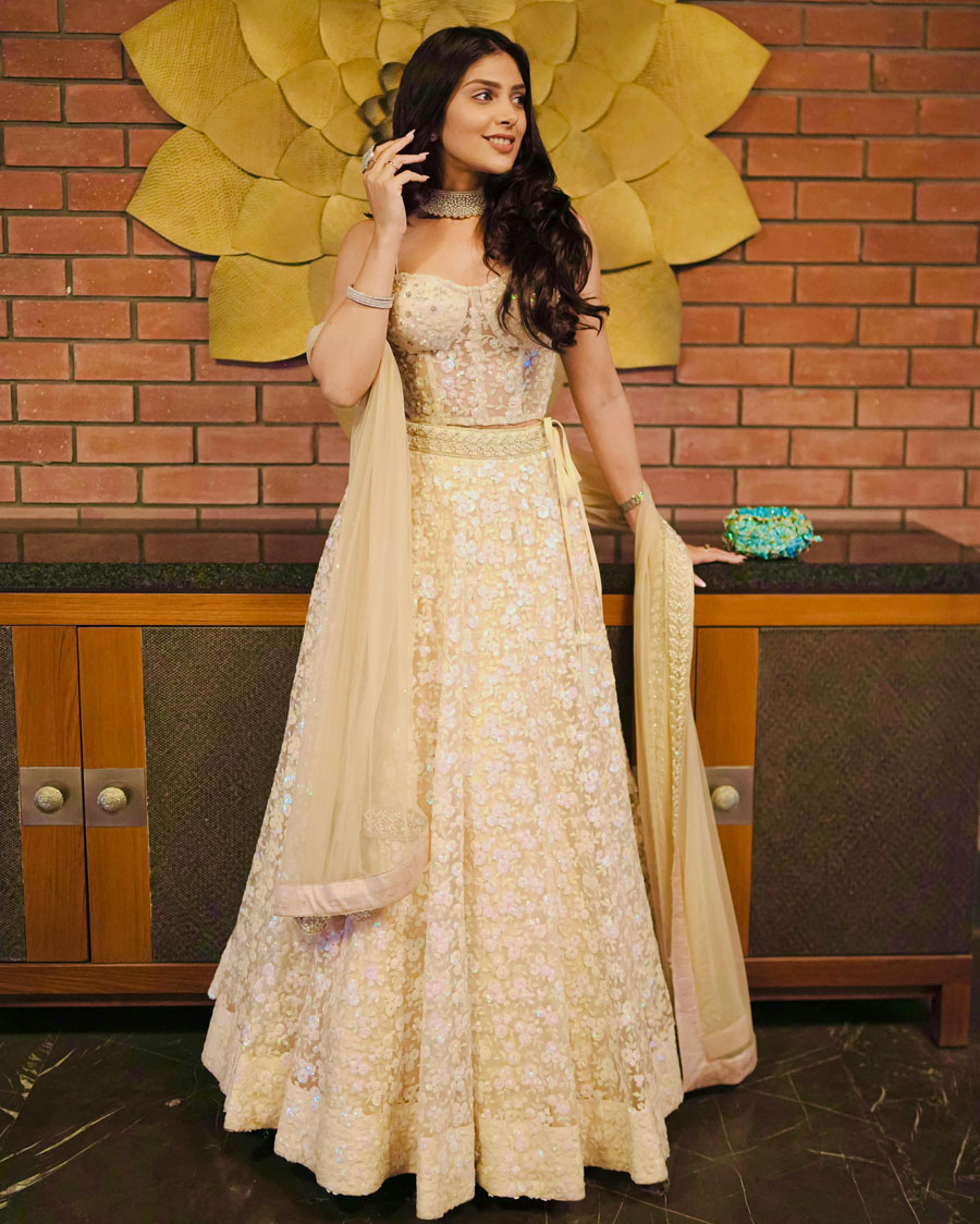 Ivory Corset and Beige Sequin Work Lehenga Set End of Season Sale