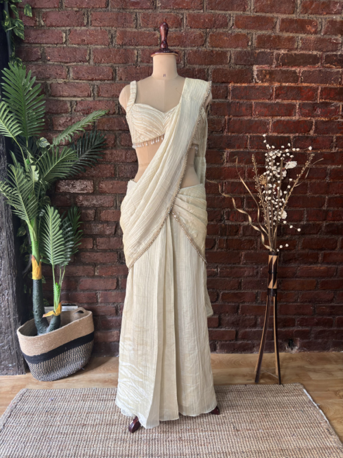 Champagne Gold Shimmer Tissue Pre-stitched Saree Sarees