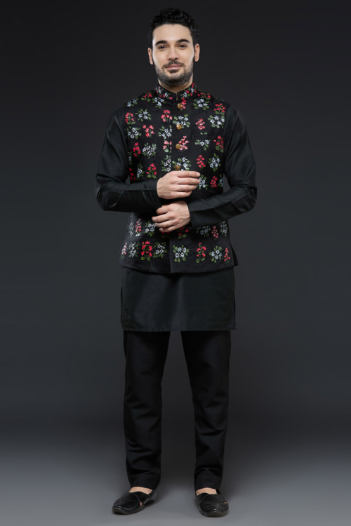 Black Handpainted Vest Set Mens