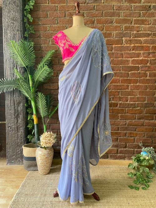 Burnt Lavender Embroidered Saree Contour Summer 2025