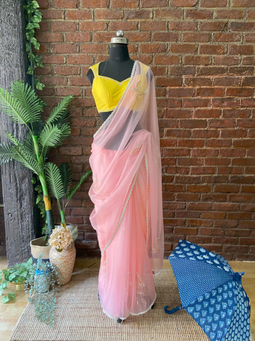 Pink Organza Embroidered Saree Contour Summer 2025