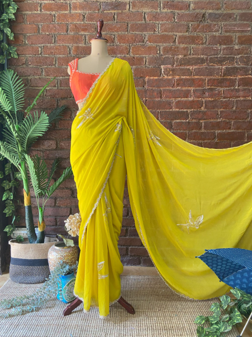 Mustard Georgette Embroidered Saree Contour Summer 2025