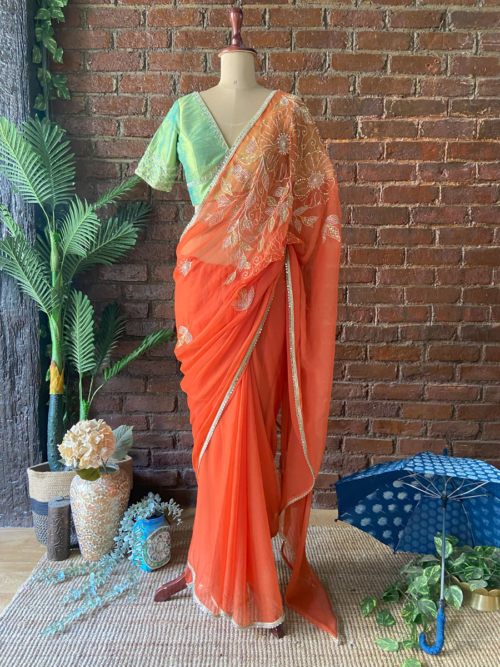 Tangerine Chiffon Saree Contour Summer 2025