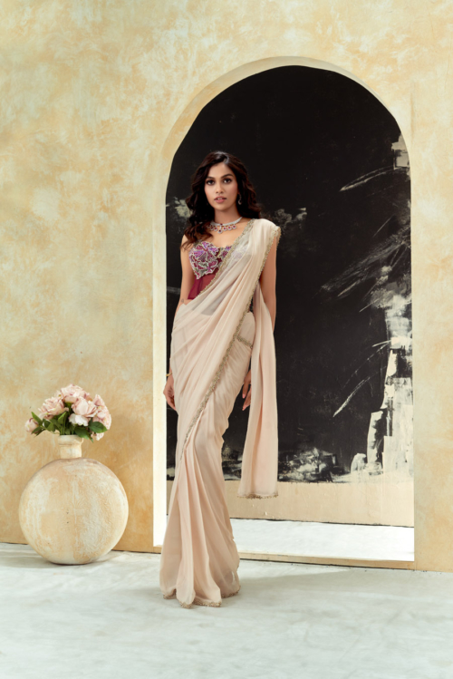 Powder Pink Saree and Corset Blouse Set What's New