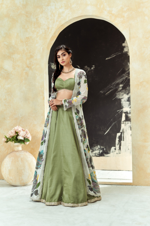 Sage Green Lehenga Set With Hand Painted Jacket What's New