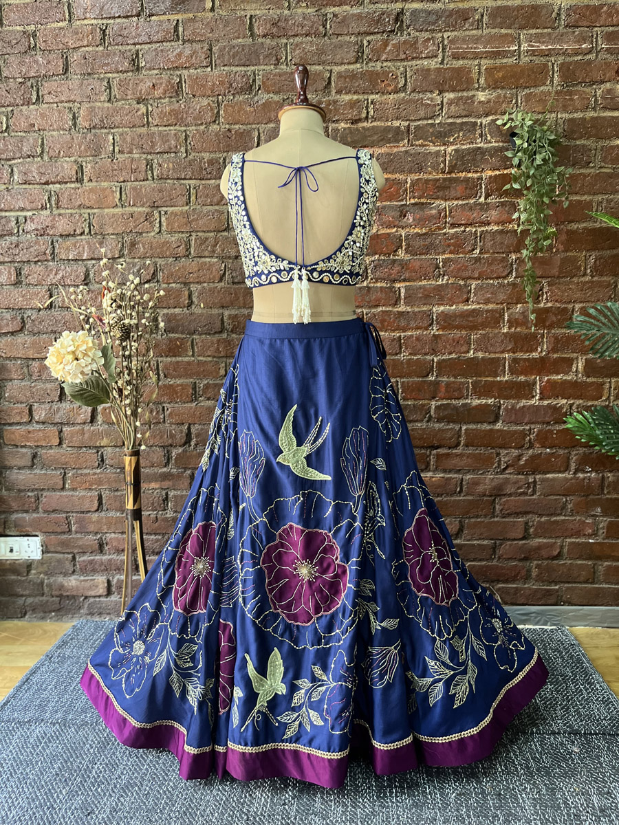 Indigo Blue and Aubergine Lehenga Set With Mirror Work Blouse Bridal Couture 3 Indigo Blue and Aubergine Lehenga Set With Mirror Work Blouse Bridal Couture 3