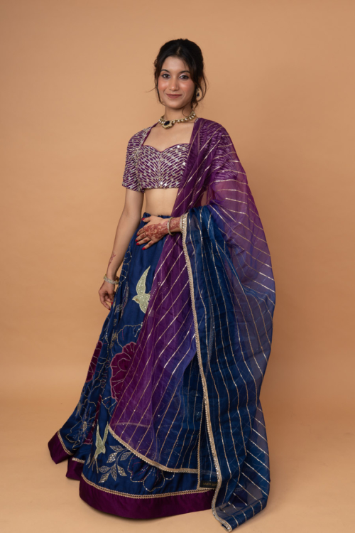 Indigo Blue and Aubergine Lehenga Set With Gota Work Blouse Bridal Couture Indigo Blue and Aubergine Lehenga Set With Gota Work Blouse Bridal Couture