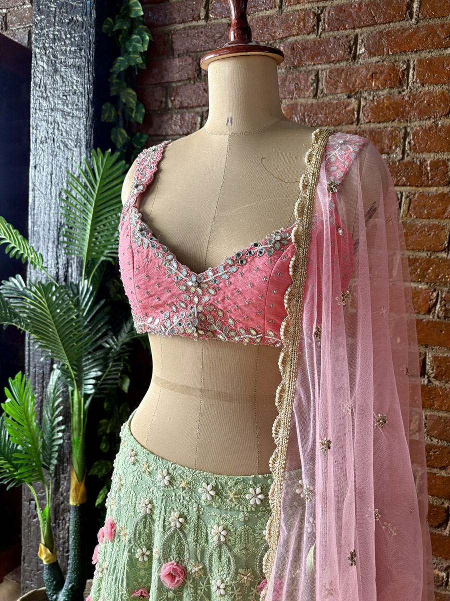 Sage Green and Blush Pink Floral Lehenga Set Bridal Couture 9 Sage Green and Blush Pink Floral Lehenga Set Bridal Couture 9