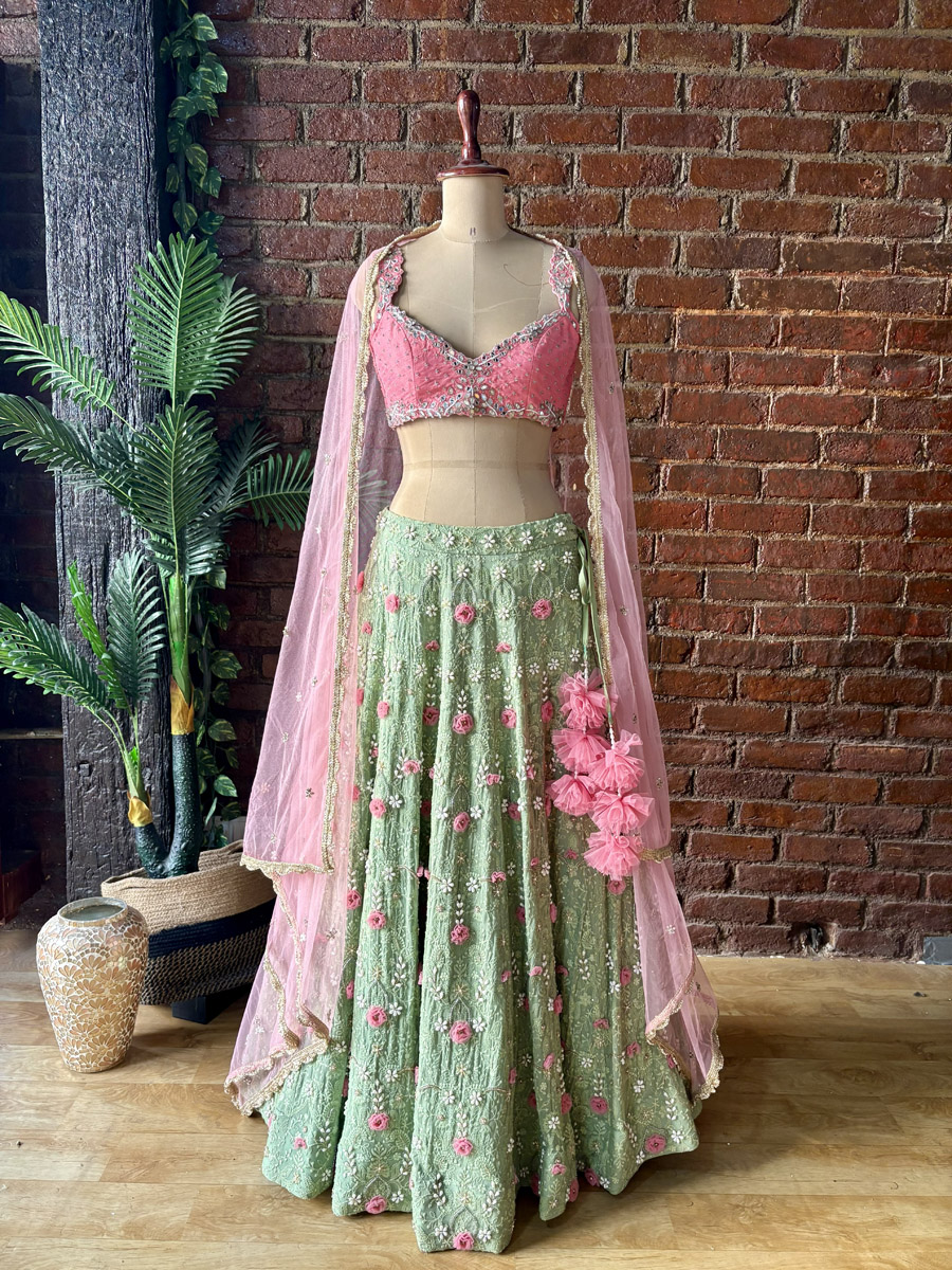 Sage Green and Blush Pink Floral Lehenga Set Bridal Couture 7 Sage Green and Blush Pink Floral Lehenga Set Bridal Couture 7