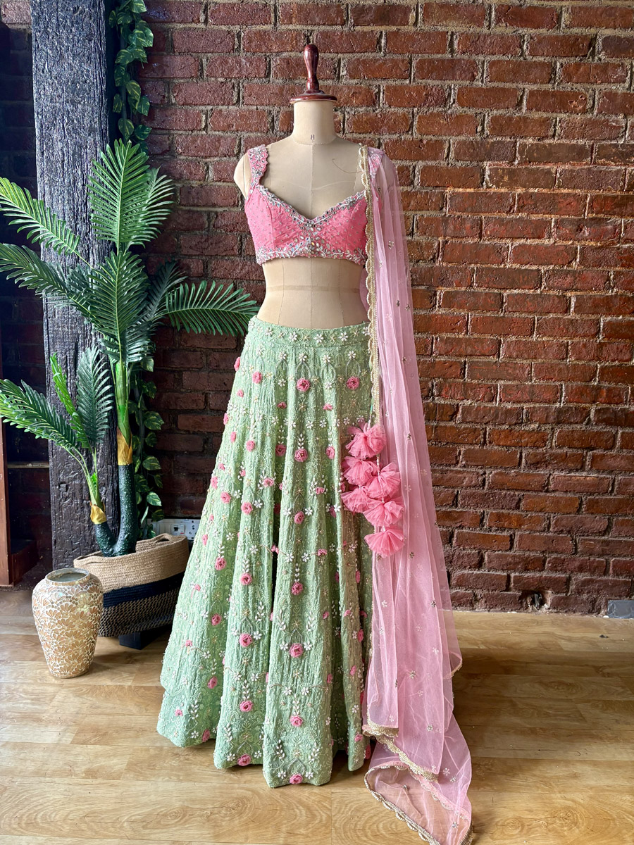 Sage Green and Blush Pink Floral Lehenga Set Bridal Couture 8 Sage Green and Blush Pink Floral Lehenga Set Bridal Couture 8