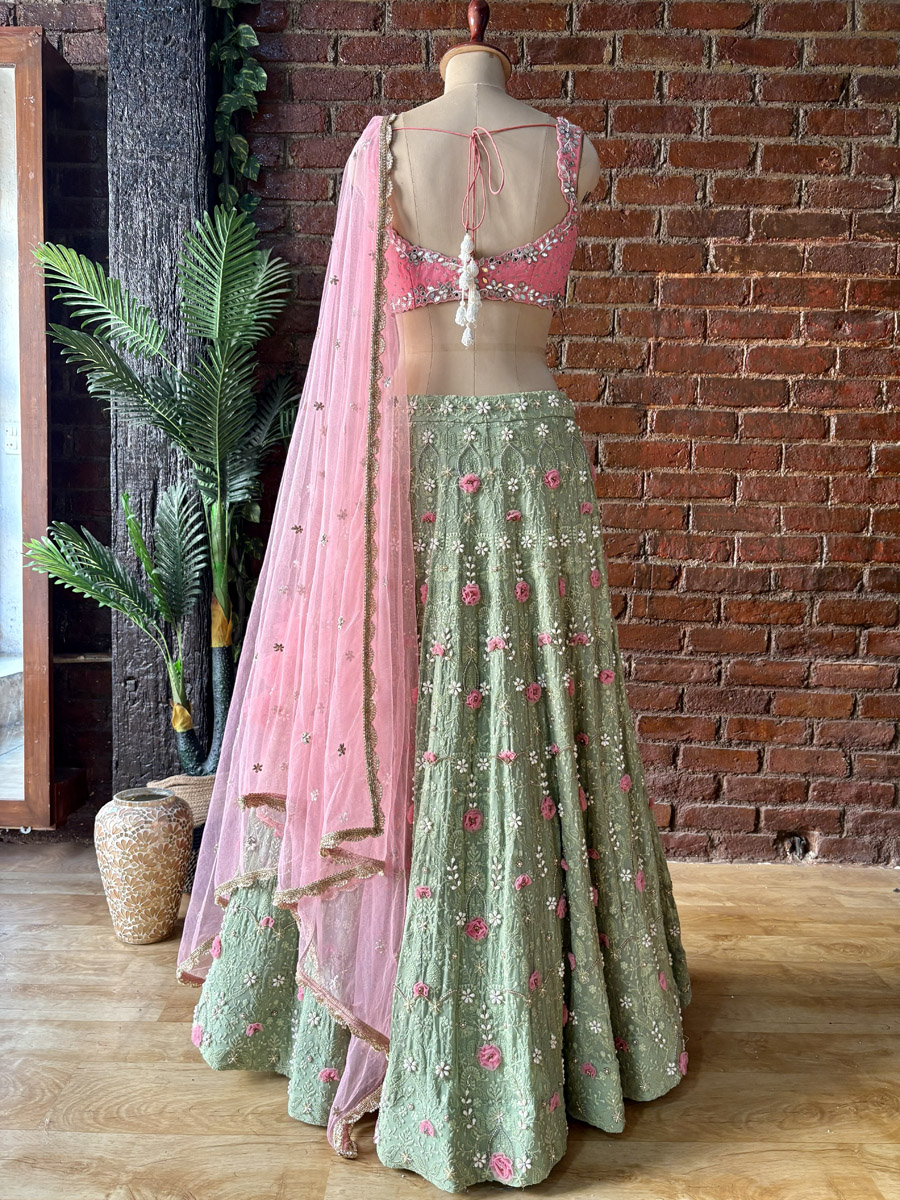 Sage Green and Blush Pink Floral Lehenga Set Bridal Couture 11 Sage Green and Blush Pink Floral Lehenga Set Bridal Couture 11