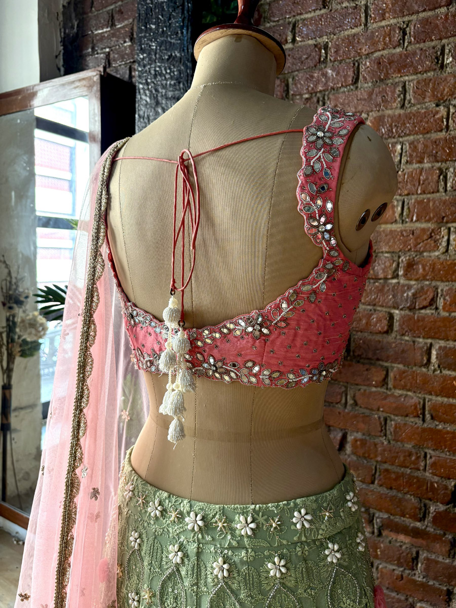 Sage Green and Blush Pink Floral Lehenga Set Bridal Couture 10 Sage Green and Blush Pink Floral Lehenga Set Bridal Couture 10