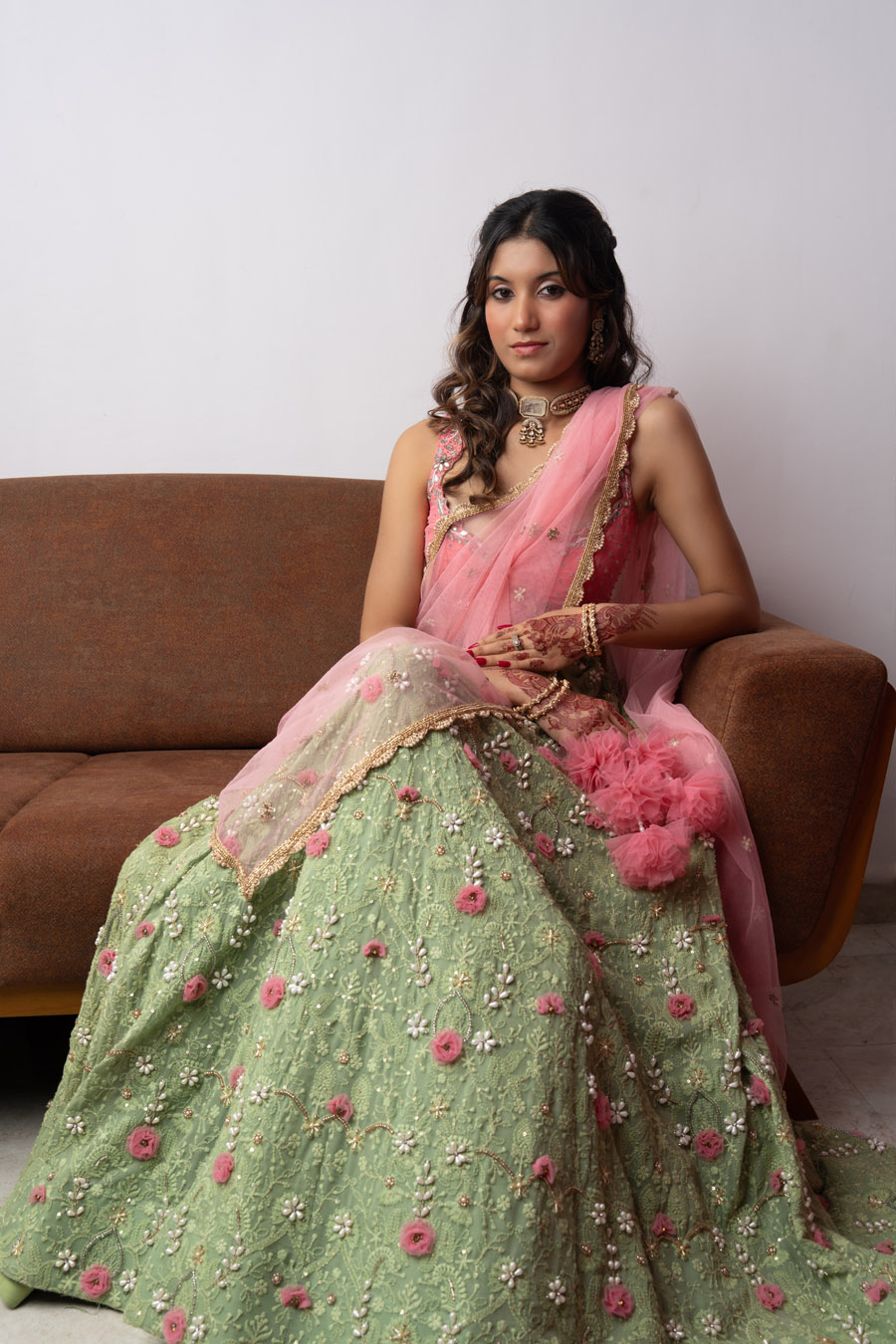 Sage Green and Blush Pink Floral Lehenga Set Bridal Couture 3 Sage Green and Blush Pink Floral Lehenga Set Bridal Couture 3