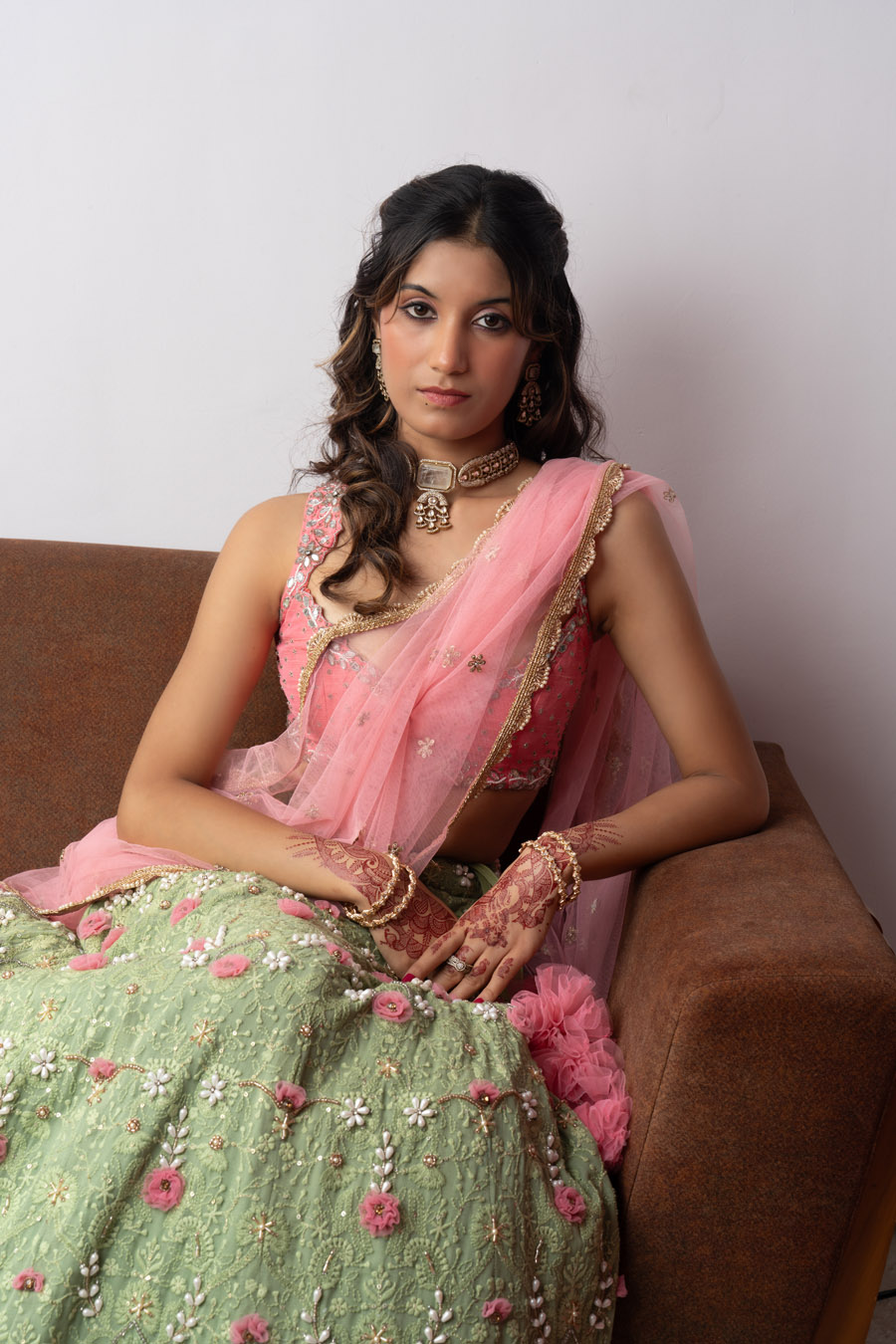 Sage Green and Blush Pink Floral Lehenga Set Bridal Couture 4 Sage Green and Blush Pink Floral Lehenga Set Bridal Couture 4