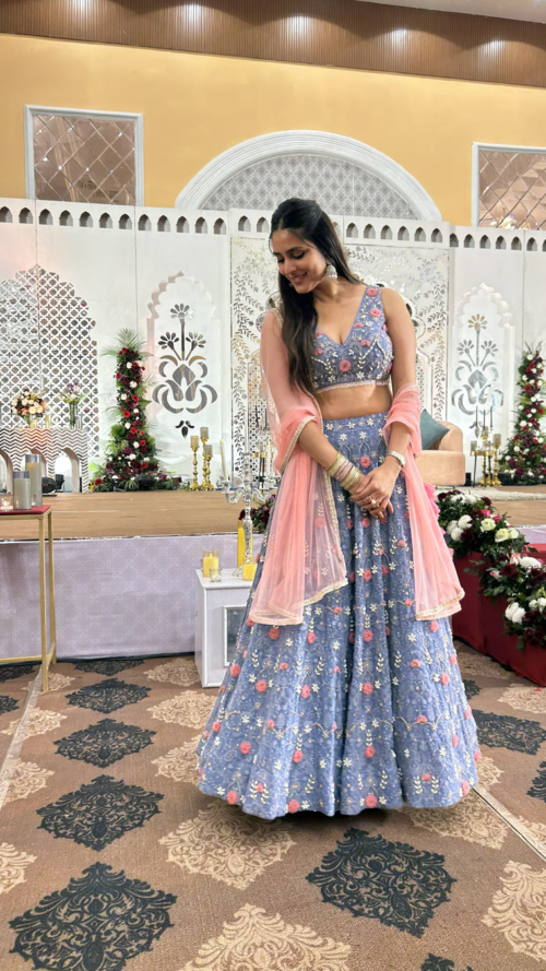 Steel Blue and Blush Pink Lehenga Set Bridal Couture Steel Blue and Blush Pink Lehenga Set Bridal Couture