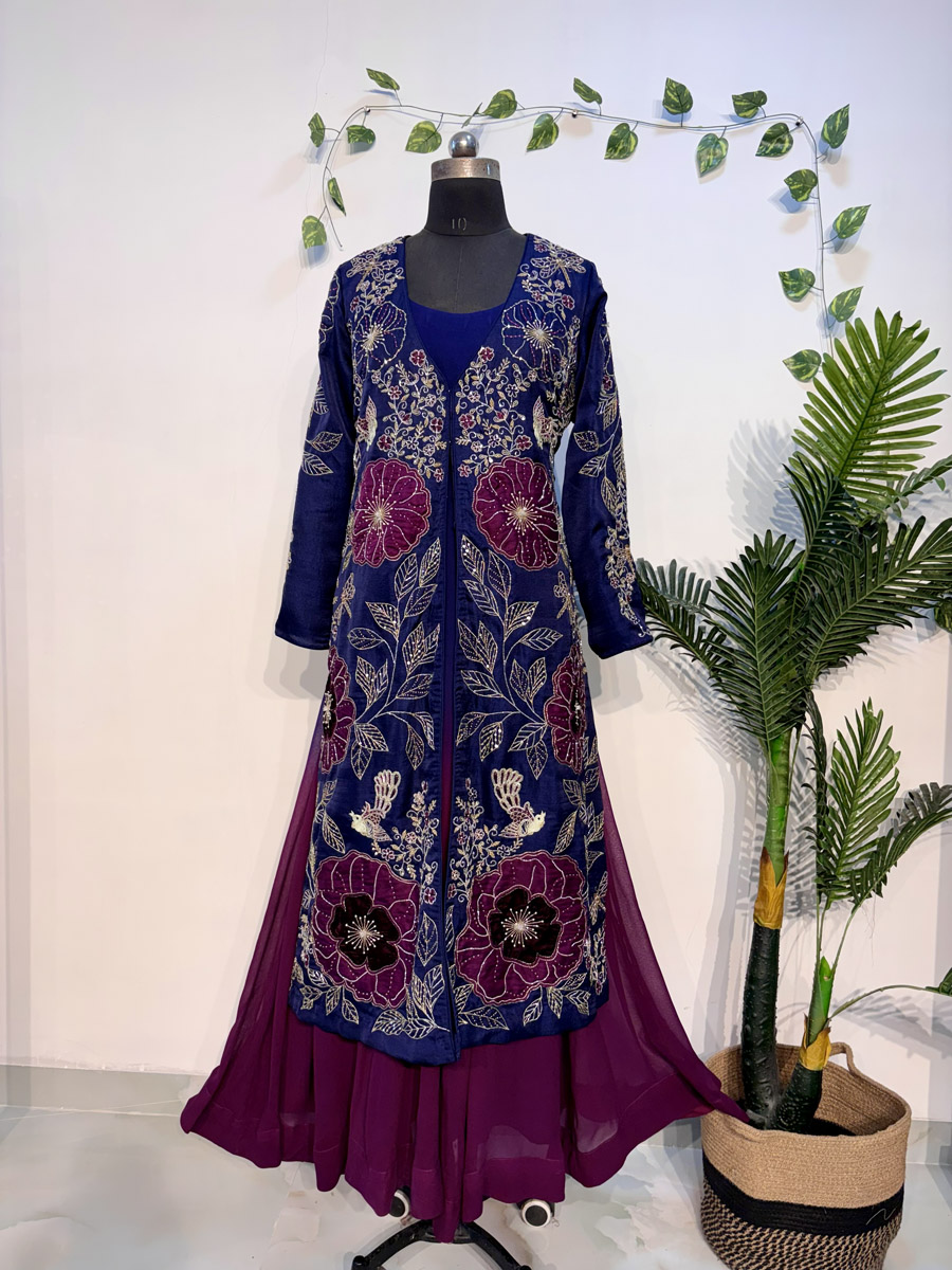 Indigo Blue and Aubergine Jacket and Dress Bridal Couture Indigo Blue and Aubergine Jacket and Dress Bridal Couture